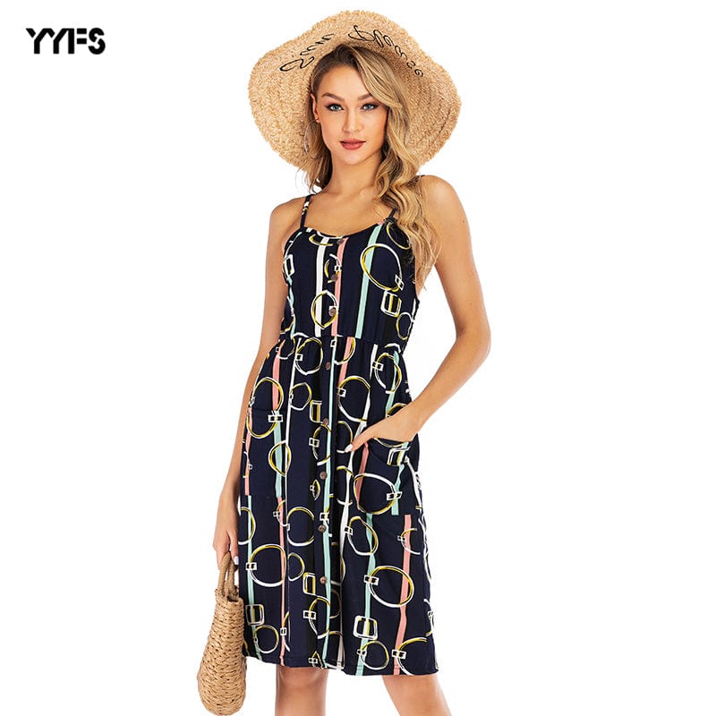 L / Blue Guangzhou Wholesale One-Piece Female Clothing Summer Casual Clothes Print Dresses Women