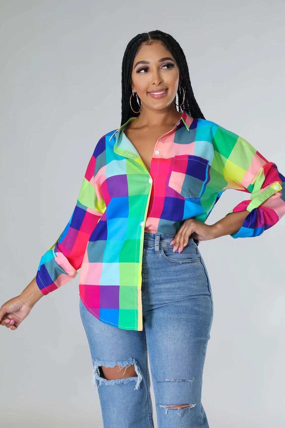 L / Blue J&H 2023 new arrivals elegance women's blouses shirts long sleeve designer printed chic causal tops autumn clothes