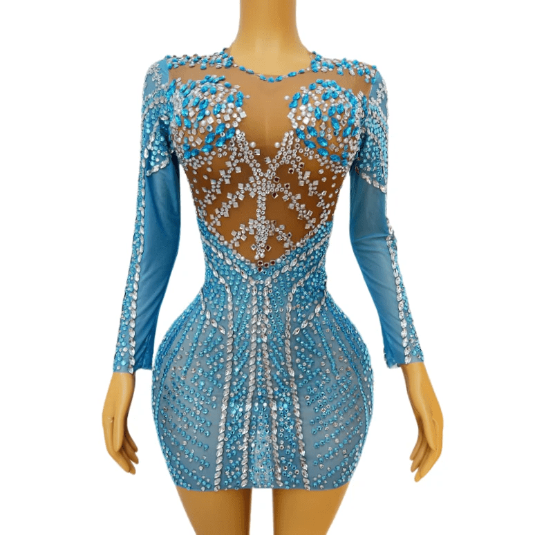L / Blue NOVANCE robes de soiree Elegant 2023 new sexy mini dazzling diamonds blue dress night bodycon club dress for birthday party