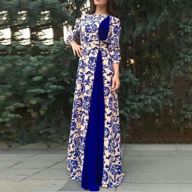 L / Blue Stunning Purple Dubai Arabic Evening Dresses Beaded Long Sleeve Moroccan Kaftan Evening Gown Muslim Dresses