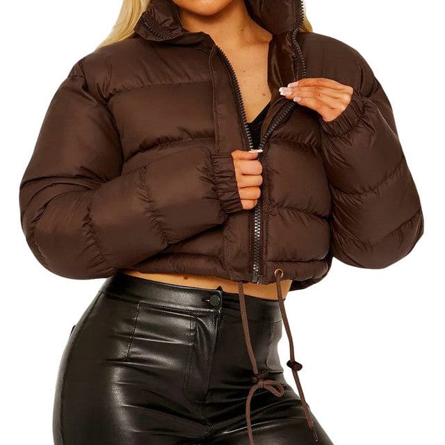 L / Brown Fall Winter Clothes for Women  2023 Luxury Warm Puffer Jacket Cropped Coat y2k Hot Padding Short Down Coat New crop top jacket