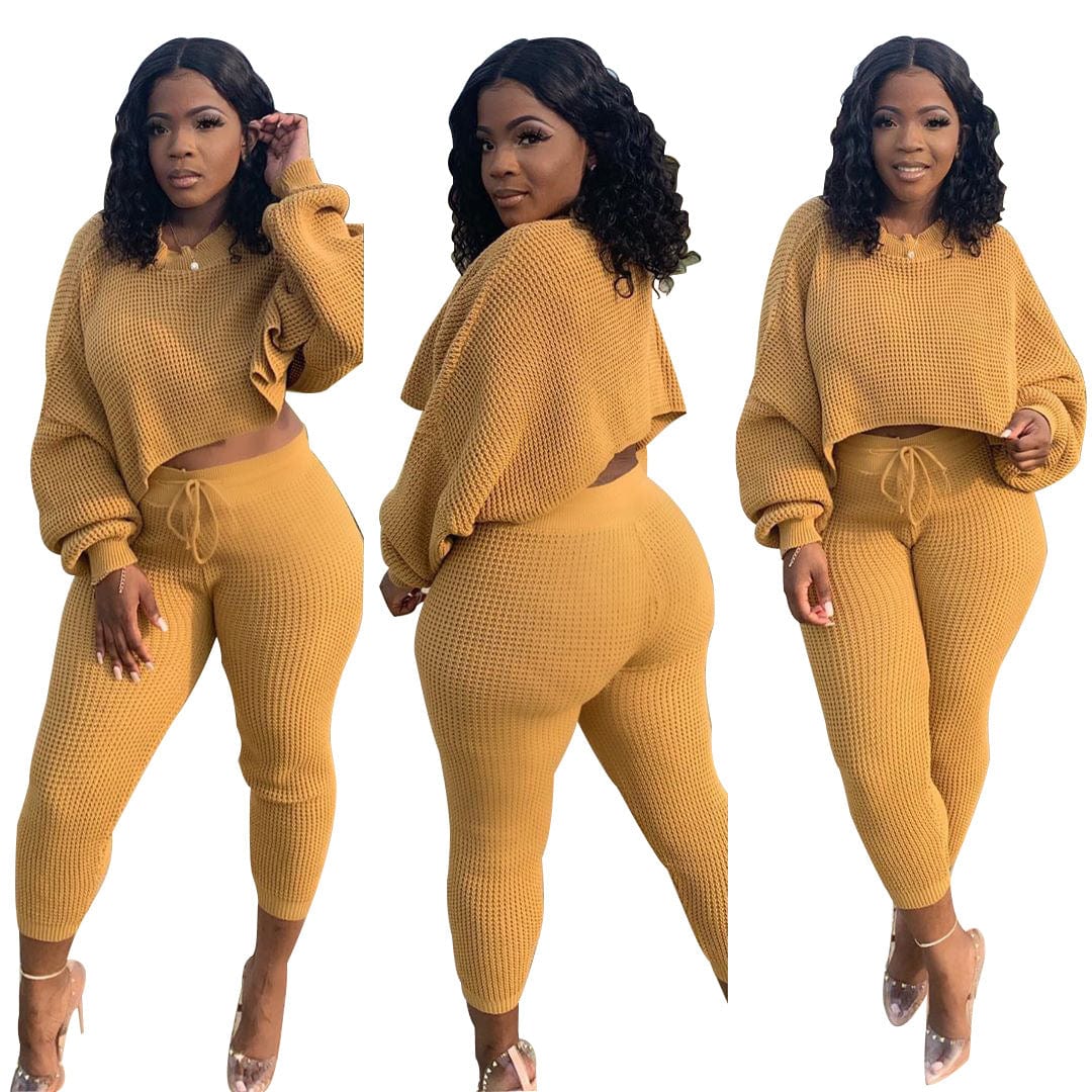 L / Brown Spring 2023 Women s Clothing Long Sleeve Women Outfits Two Piece Set Clothing 2 Pieces Set Top and Pant