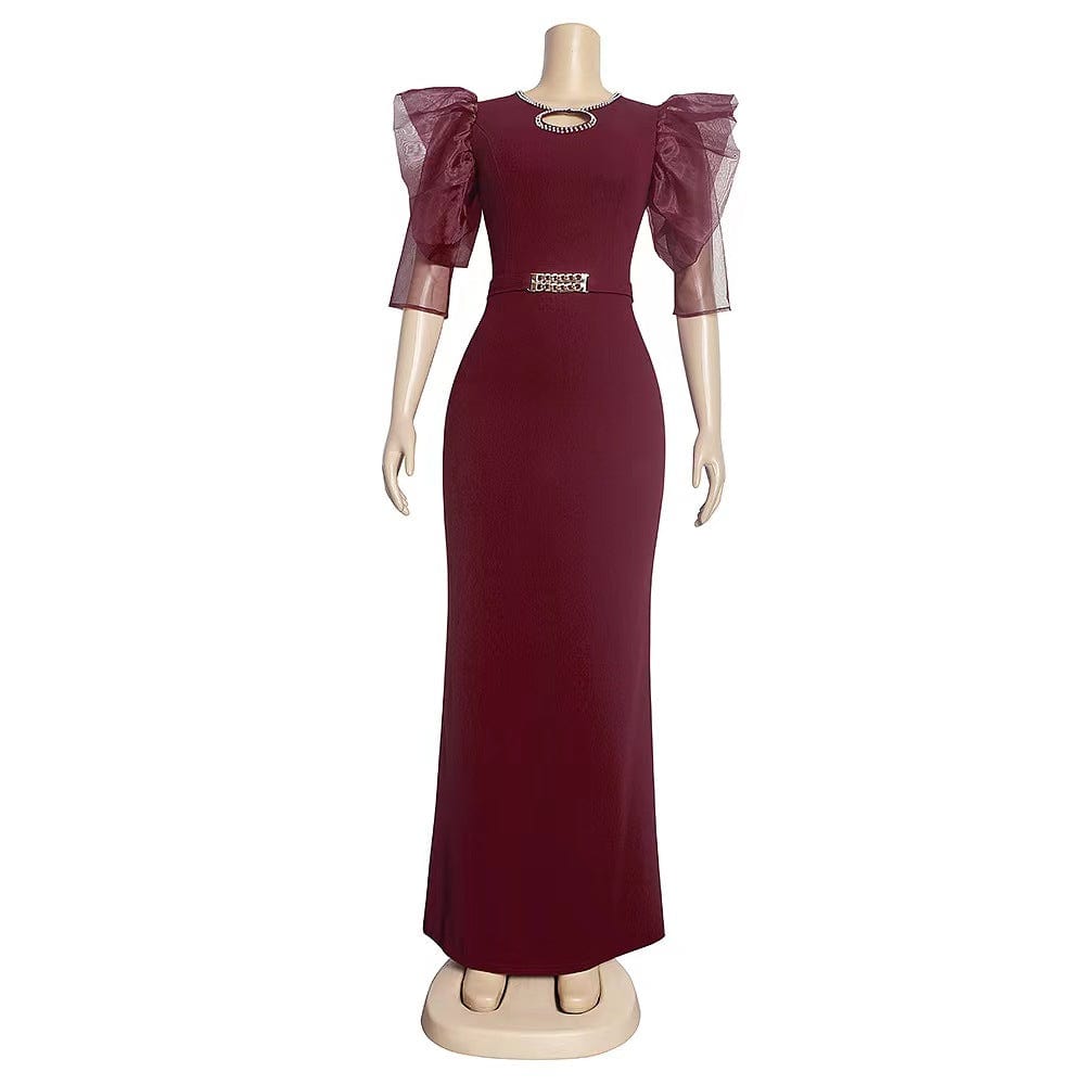 L / Burgundy J&H 2023 new arrivals two tone loose maxi dress women v neck robes summer trendy kaftan dress free size