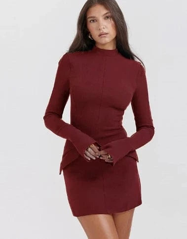 L / Burgundy Sexy Round Scoop Neck Bodycon Dress for Women Elegant Casual Dress 2024