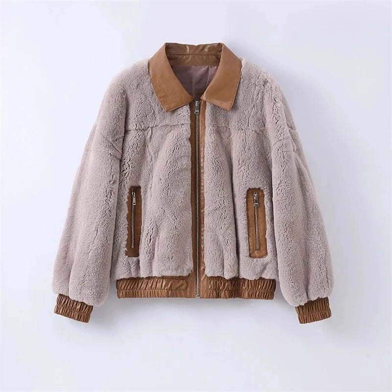 L / CAMEL Pudi Women Real Rabbit Fur Jacket Coat Female Winter New Genuine Leather Parka Jackets CT135