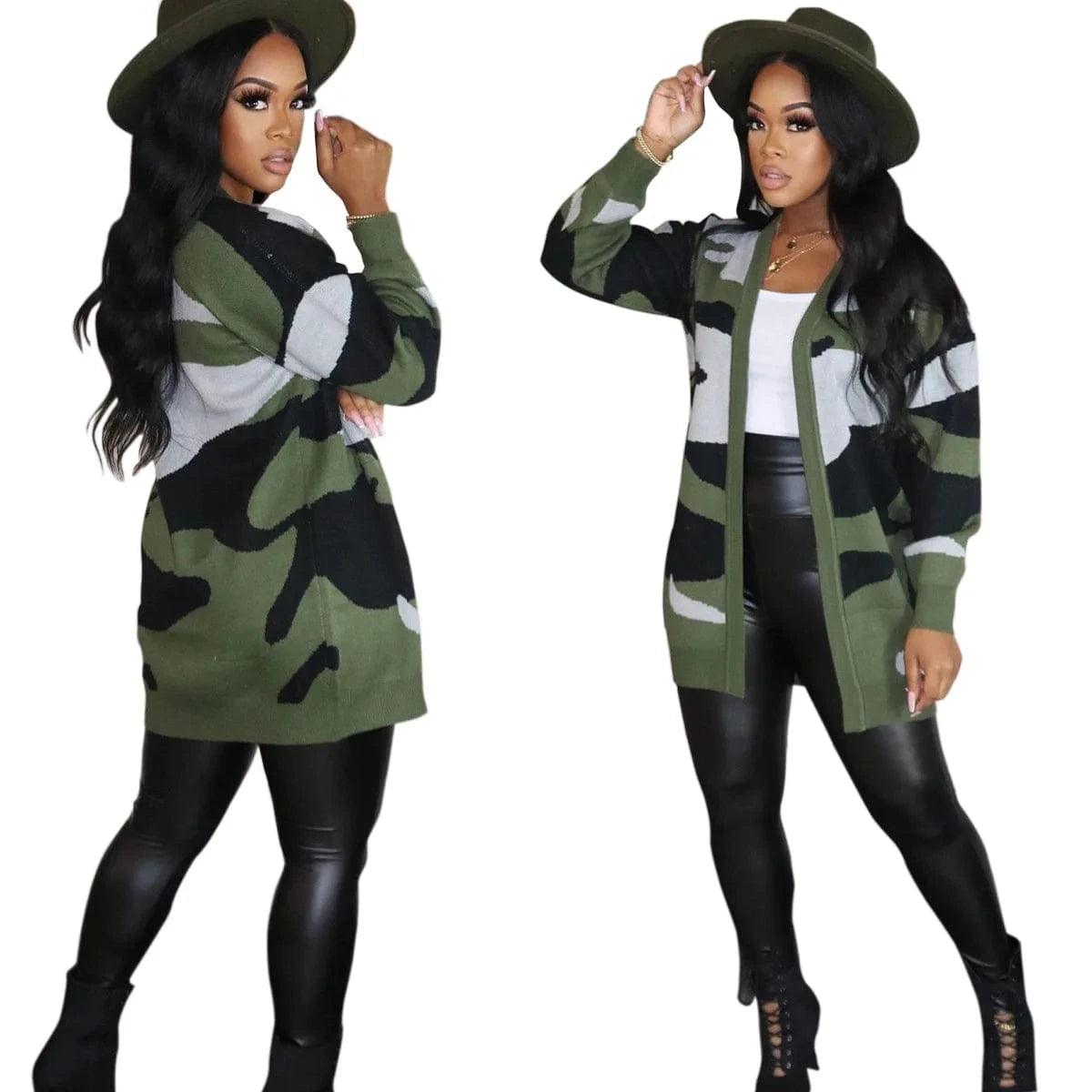 L / camo green Women Long Cardigans Sweater Fashionable Sweaters Coats for Women Tops Warm Green Casual Camo Cardigan