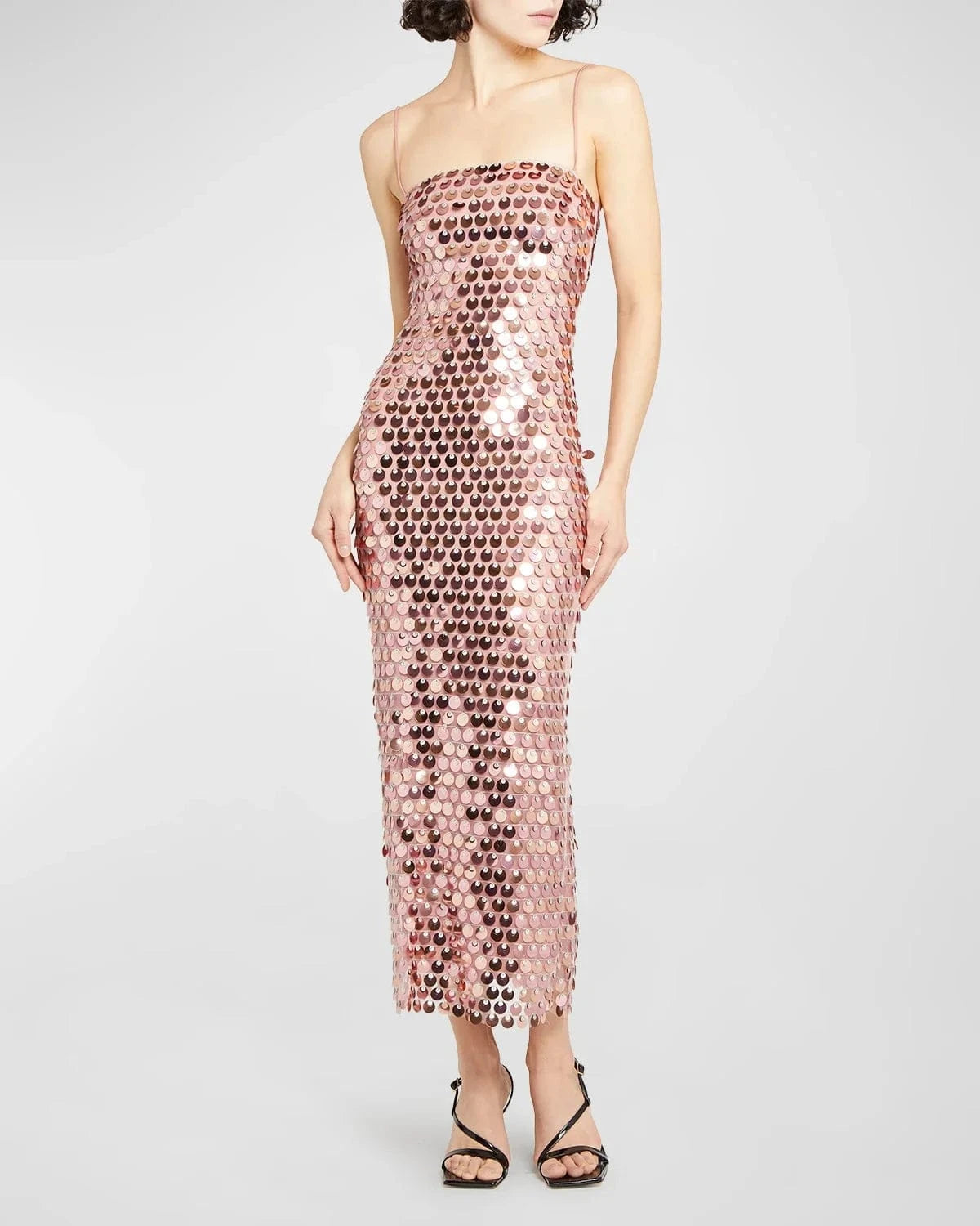 L / Champagne W-S1173A Sexy Backless Sequined Strap Tube Top Dress Solid Straight Long Vestidos Slip Evening Robe