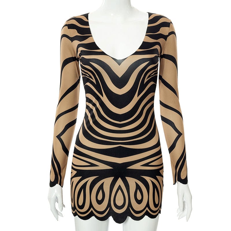 L / Colorful New Style Fall Winter Casual Printed Round Neck Long Sleeve Women Elegant Ruffle Midi Dresses