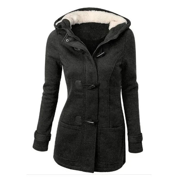 L / Dark Gray D0702DJ04 2023 New Design Winter Plus Size Hoodie Horn Button Pockets Women Jackets And Coats Sehe Fashion