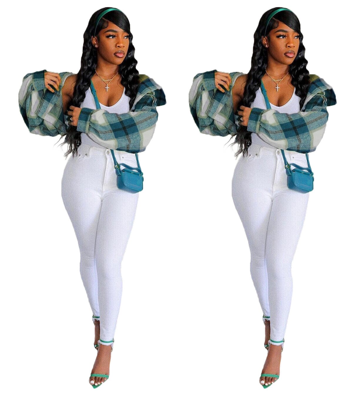 L / Dark green Fall Winter Long Sleeve Single Breasted Plaid Flannel Jacket Short Coats Casual Shirt Coats For Women