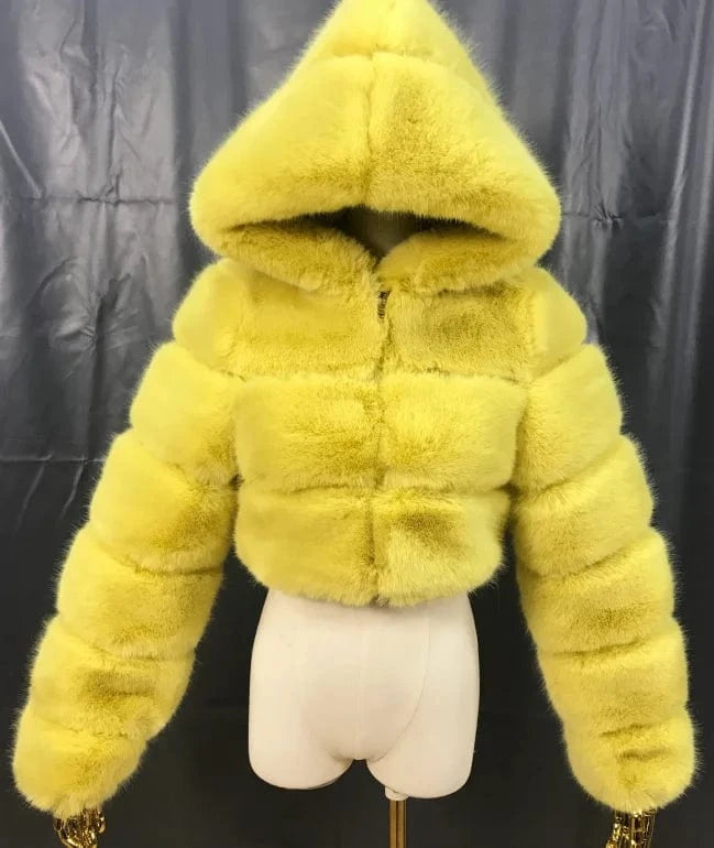 L / Faux Fur Coat 27 2024 New Arrivals Women Winter Clothes Faux Crop Hoodies Fur Jacket Fashion Long Fur Coat