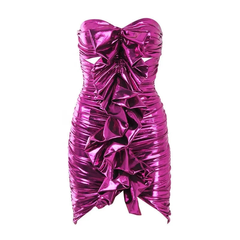 L / Fuchsia D8727  Acrylic Material Bright Color Evening Dresses cocktail party ladies Strapless