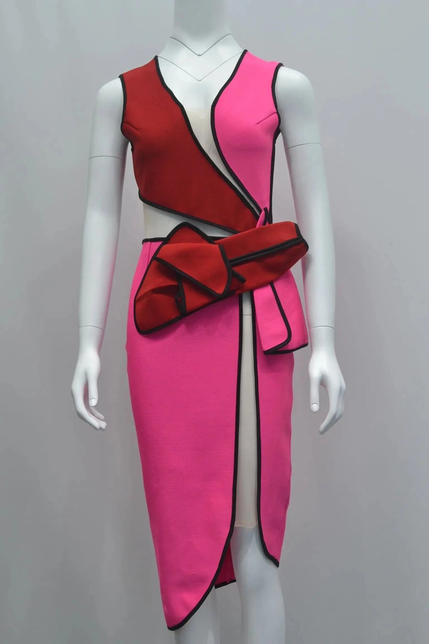 L / Fuchsia D8794Ladies sleeveless mesh stitching irregular sexy  bandage dress evening dress