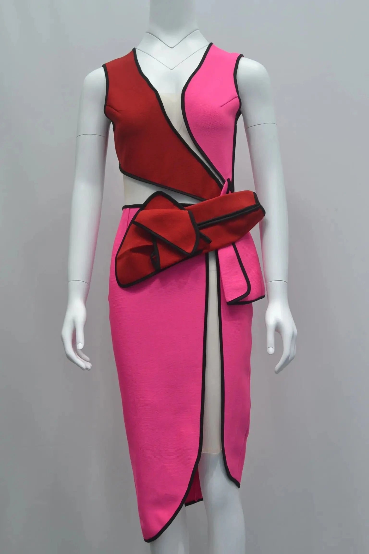 L / Fuchsia D8794Ladies sleeveless mesh stitching irregular sexy  bandage dress evening dress