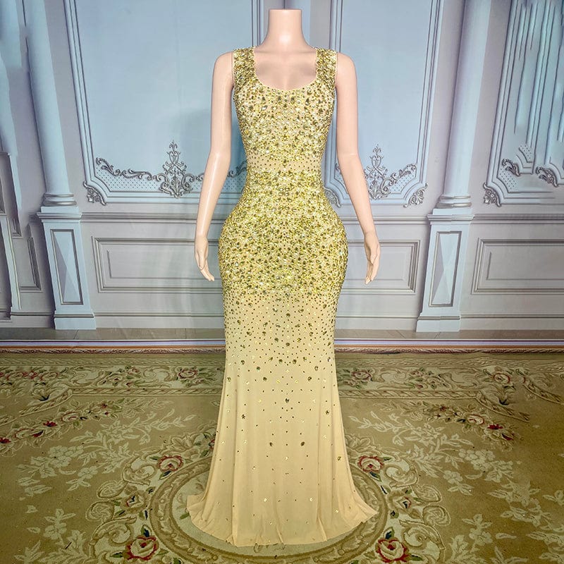 L / gold NOVANCE new product luxury sexy see through shiny golden diamonds ball gowns for women evening dresses elegant dinner dresses