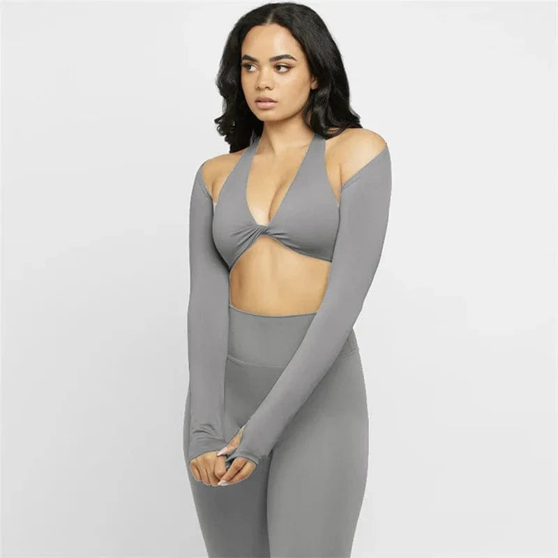 L / Gray 3-Piece Cutout Sportswear Set