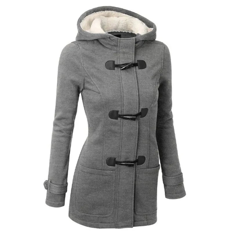 L / Gray D0702DJ04 2023 New Design Winter Plus Size Hoodie Horn Button Pockets Women Jackets And Coats Sehe Fashion
