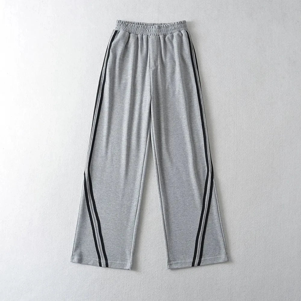 L / Gray High Quality Custom Ladies Sweatpants Side Seam Contrast Strips Elastic Waistband Jogger Sport Pants Joggers Women