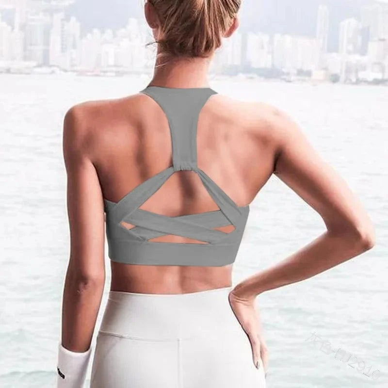 L / Gray Hollow Stretch Fit Wirefree Sujetador Deportivo Running Workout Gym Fitness Yoga Bra High Impact Backless Sports Bras For Womens
