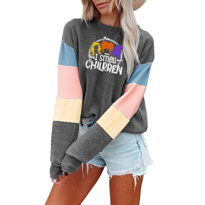 L / Gray Patchwork Fashion Women Sweatshirt Casual Long Sleeve Pullover Faith Print Crewneck Women logo hoodie  Sweatshirt
