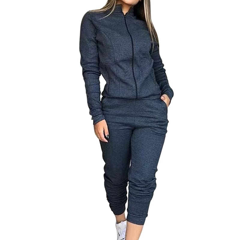 L / Gray Two Piece Set Women Outfit Spring Autumn Jacket Pants Set Ladies Joggers Tracksuit Loose Sweat Suits coldker