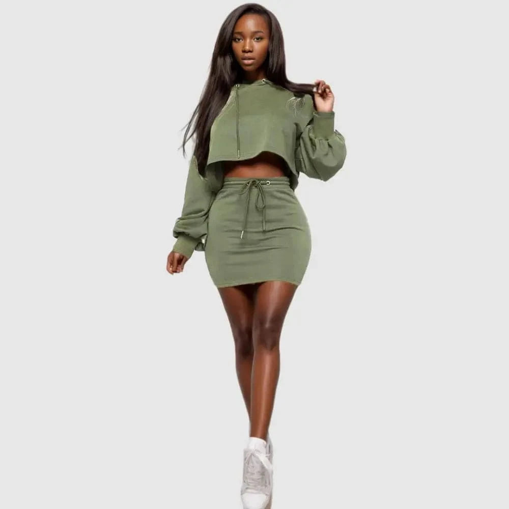 L / green 20701-MX40 hoodie skirts  two piece sets drawstring jumpsuit women sehe fashion