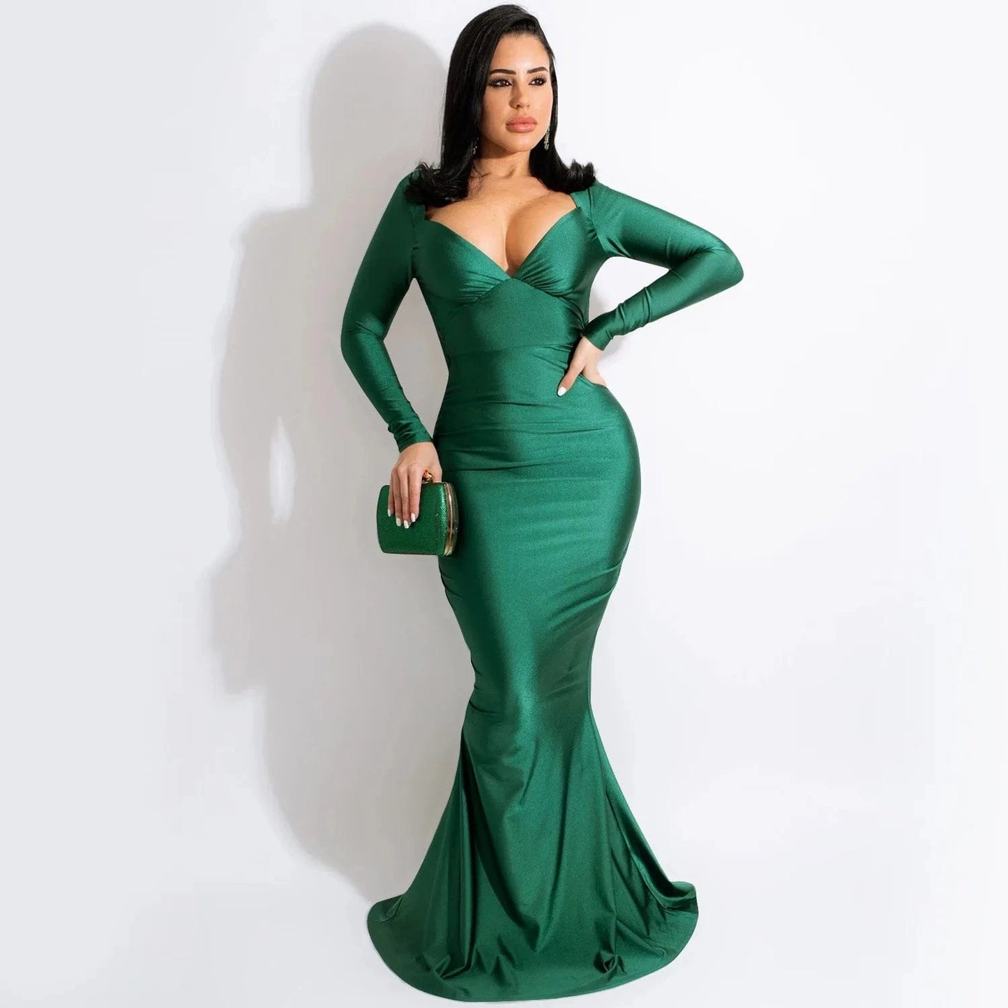 L / green Autumn Spring Women Off Shoulder Backless V-neck Mermaid Floor-Length Dress Sexy Night Party Club Elegant Dresses 2022