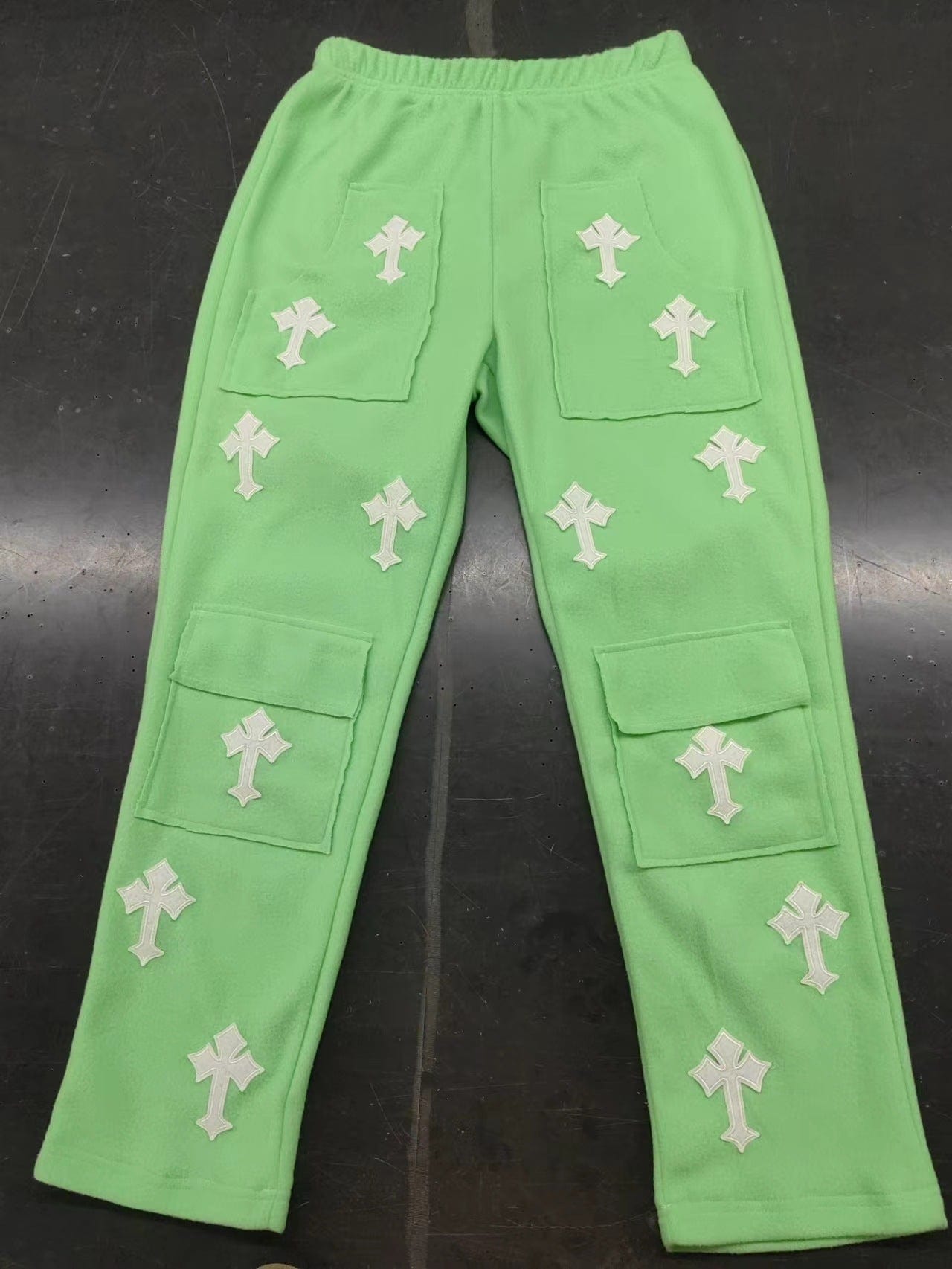 L / green C0091 Spring 2023 New Cross Solid Pocket High Waist Work Casual Trousers for Women