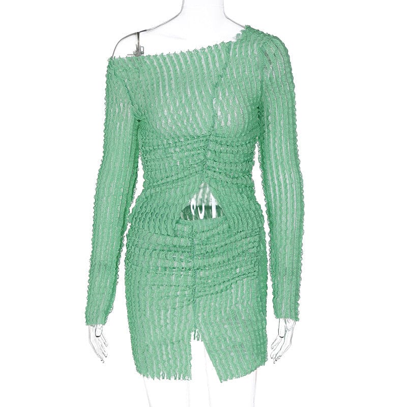 L / green Fall 2023 Solid Off The Shoulder Elegant High Waist Crop Top Slit Mini Skirt Women'S Sets Summer Party Club Evening Clothes