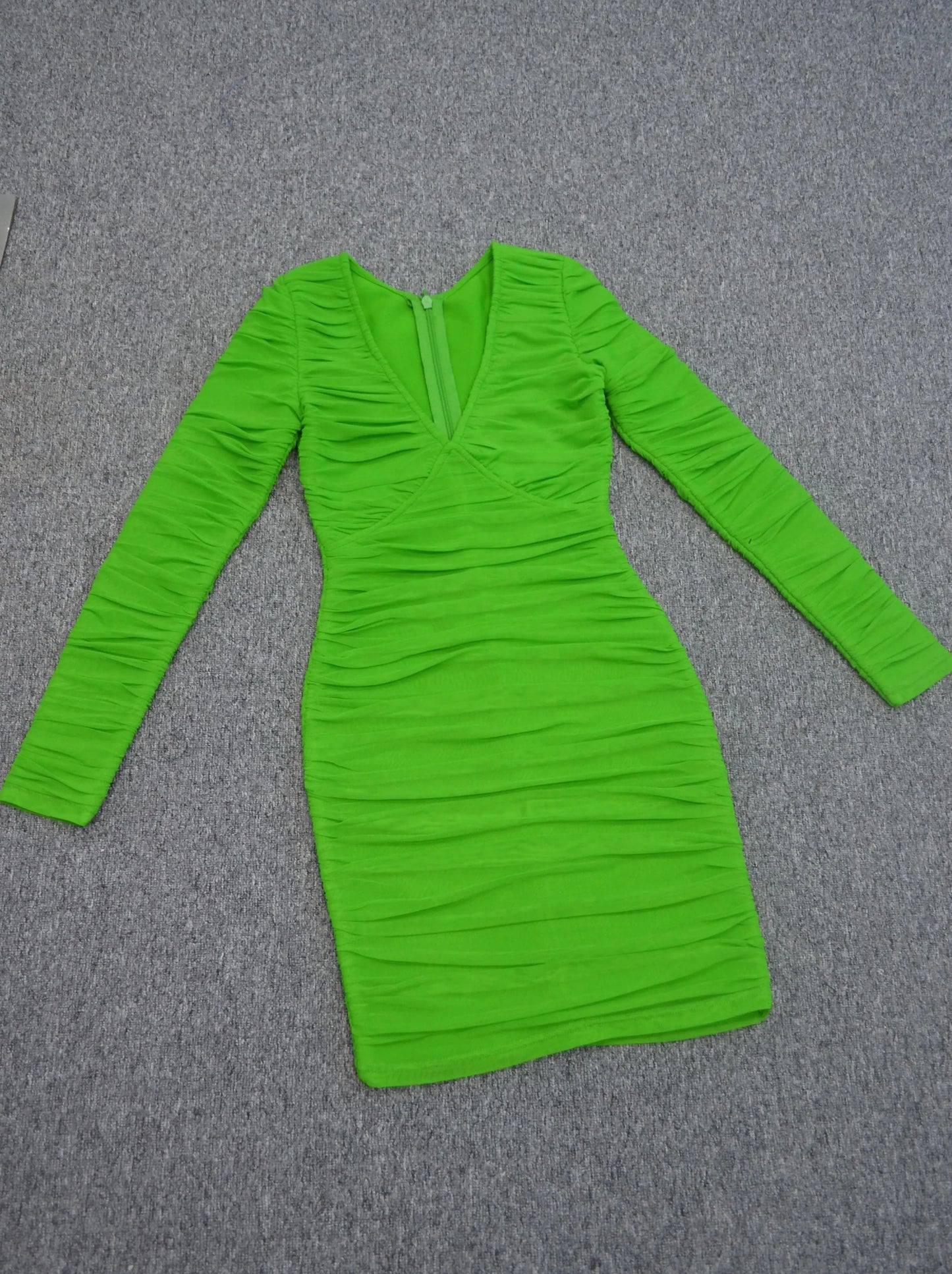 L / green High Quality Ladies Long Sleeve Sexy V Neck Slim Bandage Dress Mini