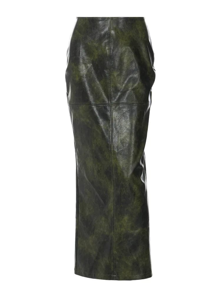 L / green New Streetwear Fashion Fall Spring Ladies Casual Sexy Split Skirt Long Maxi PU Leather Women's Skirts