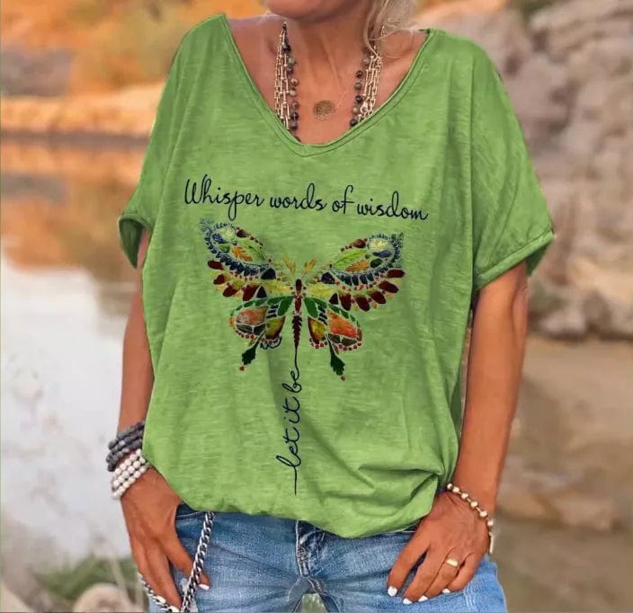 L / green OEM Factory Casual Wear Screen Print V-neck Customizable Women T Shirt