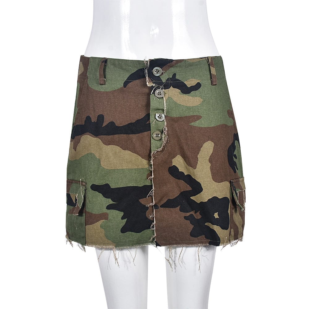 L / green S-XL Summer Casual dress Fashion high Split Camo Pockets shorts women cargo Camouflage Skirt
