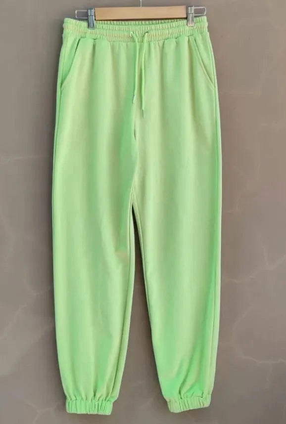 L / green US SizeCotton terry Wholesale custom logo Women's sweat pants drawstring high waist pockets classic lounge straight leg joggers