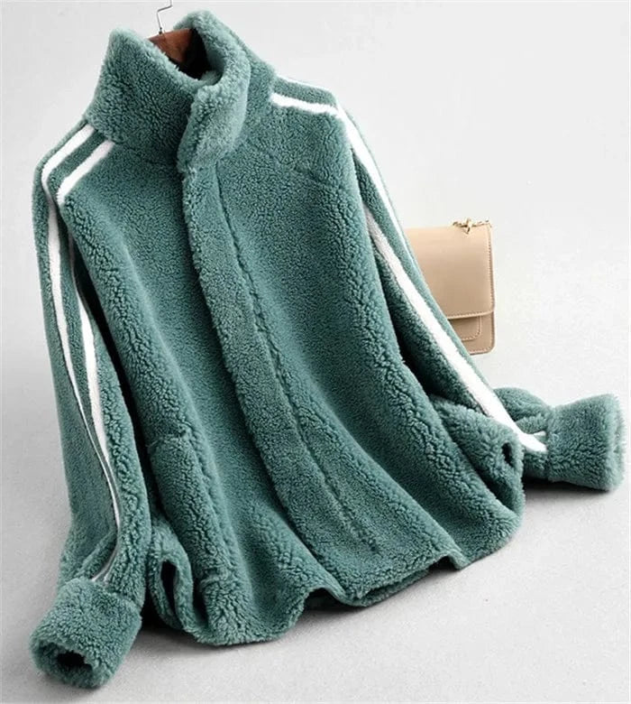 L / green Women winter real wool fur over size warm jacket fur girl coat lady short jacket overcoat A59360