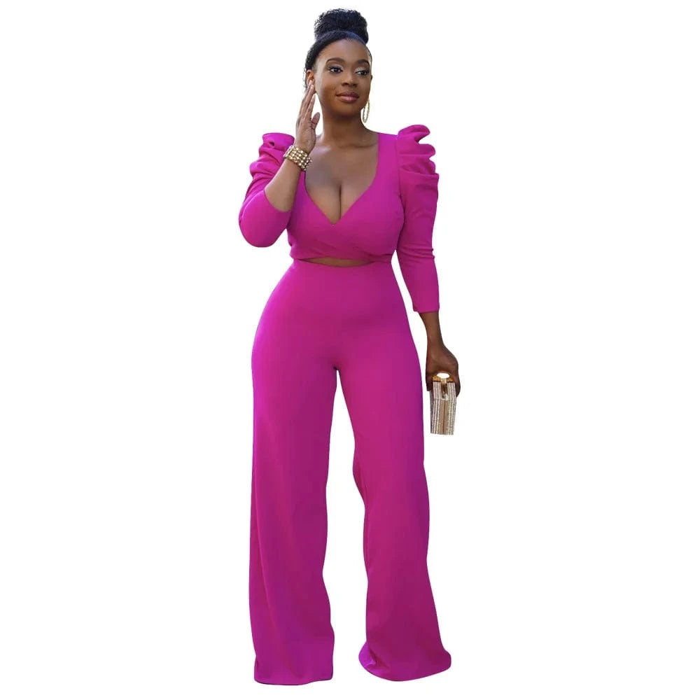 L / Hot pink Autumn Clothes for Women Crop Top 2 Piece Set Fall Fashion Outfits for Women 2pcs Pants Set Two Piece Matching Sets Pants