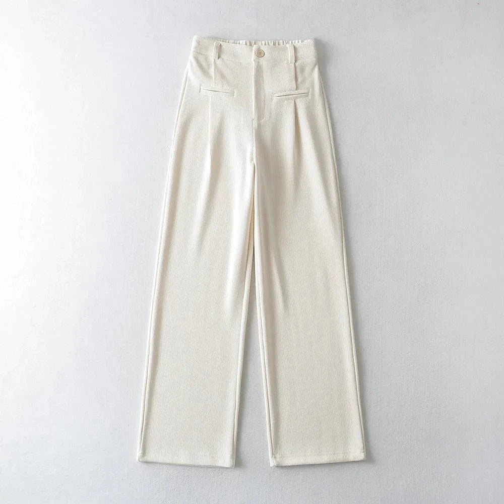 L / Ivory High Quality Thicken Corduroy Loose Casual Ladies Sweatpants Back Elastic Waistband Female Trousers Joggers Women