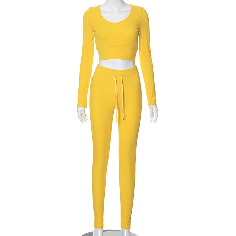 L / K22ST459 Yellow Bomblook K22ST459 Solid Color Fabric 2022 Women Two Piece Set Crop Top Fall Tight Outfits