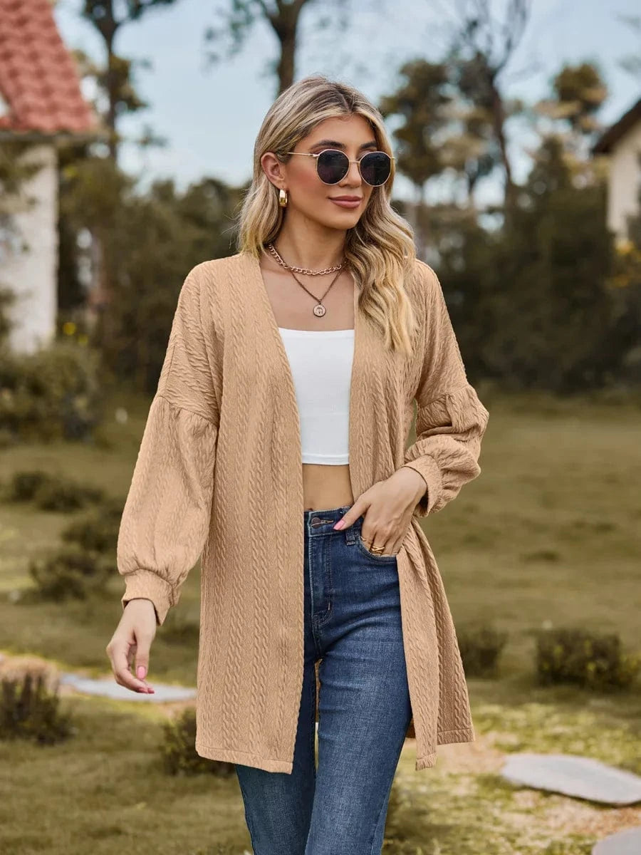 L / Khaki 2023 European and American Autumn and Winter New long sleeve Solid color Loose cardigan Top Women's Knitted coat