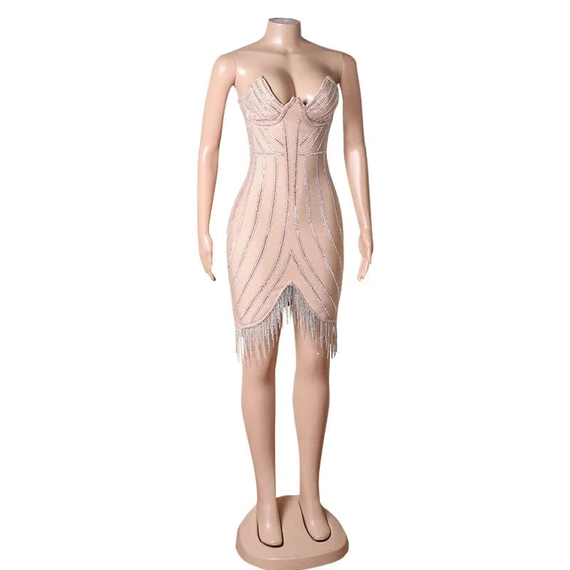 L / Khaki Factory Stock Cheap Beading Bodycon Sexy Celebrity Bandage Dresses