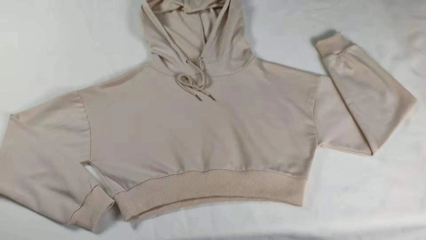 L / Khaki New arrivals fashion outwork Bulk Wholesale custom embroidery blank cotton french terry oversized cropped top hoodie for women