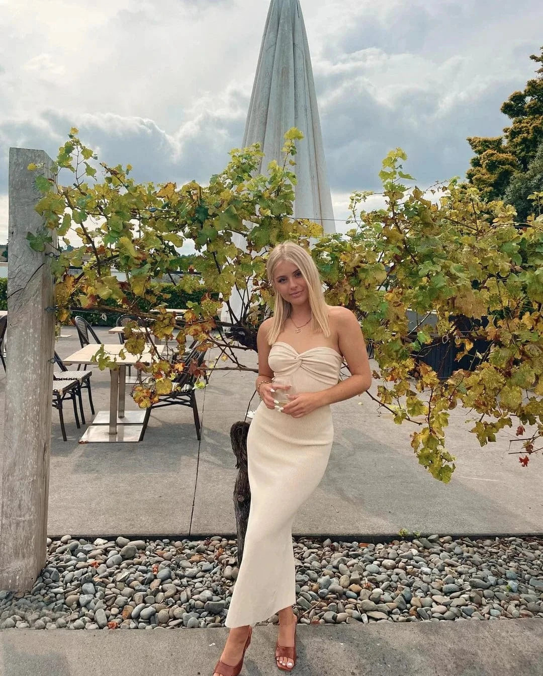 L / Khaki Wholesale Knit Solid Strapless Bodycon Dress Sexy Streetwear Night club Party Asymmetric Strapless Ruched Ruffle Tube Dress