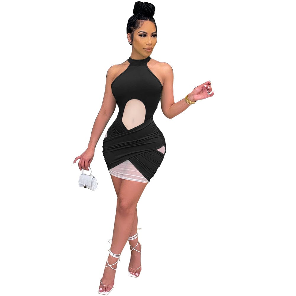 L / L285648-2 Sexy Hollow Mesh Club Dress