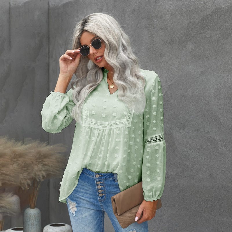 L / Light Green Women chiffon Blouse long sleeve girls lovely floral embroidery shirt 2022 summer ladies blouse woman tops femme chic