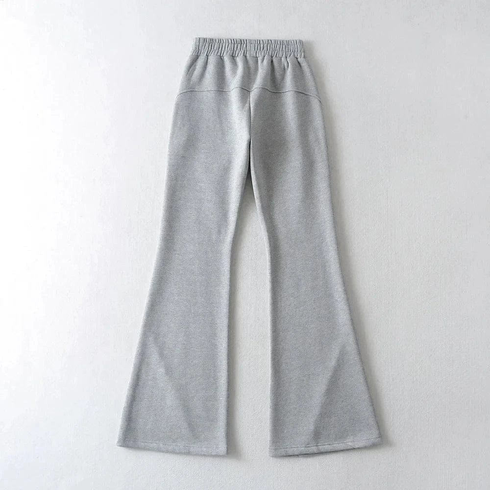 L / Light Grey High Quality Custom Cotton Fleece Women Trousers Office Slim Flared Pants Slash Splicing Female Trousers Women Joggers Pants