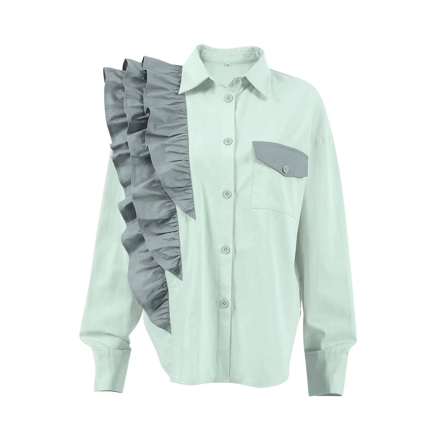 L / MINT French Design Sense Of Minority Shirt Asymmetrical Top 2023 Autumn And Winter New Europe And the United States