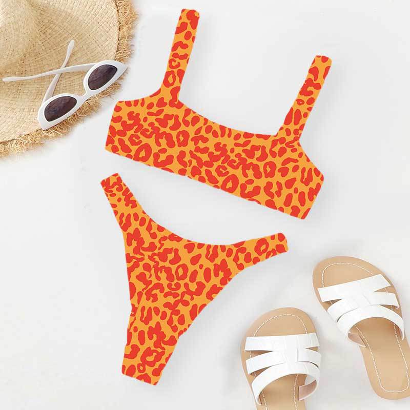 L / NO.12 OOTN Female Cut Out Bathing Suit Swimwear 2023 Women Orange Leopard Push Up Padded Thong Swimsuit Sexy Micro Bikini