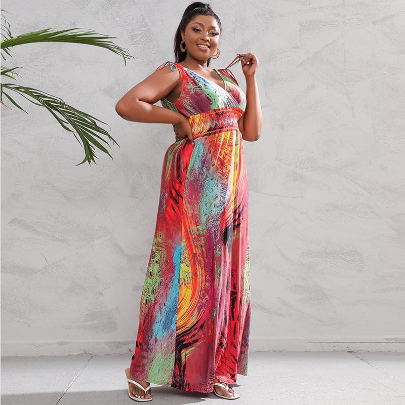 L / Orange 2022 Simi Yafeng Large Size Print Slim Ice Silk Dress Beach Holiday Beach Skirt