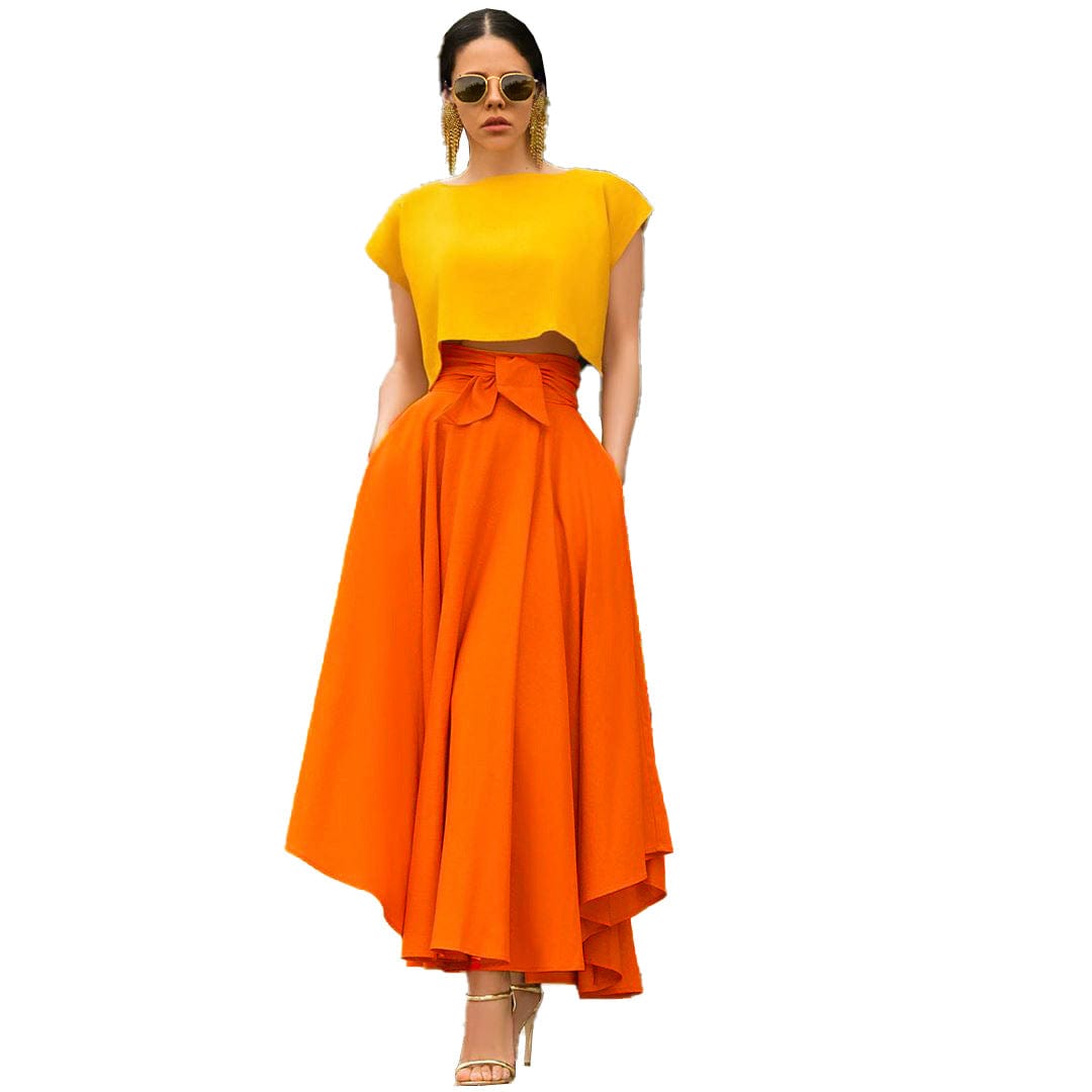 L / Orange Hot Sale Of European And American Womens Skirt Dress With High waist casual and fashionable Skirt