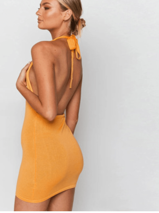 L / Orange Liu Ming Latest Design Women Sexy Halter Sleeveless Skinny Backless Knitted Nightclub Mini Dresses